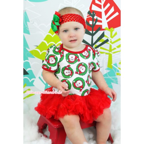 Xmas Santa Claus Baby Bodysuit Red Pettiskirt & Red Headband Kelly Green Red Ribbon Bow JS4045
